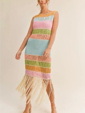 Mable Dress Pastel Fringe Striped Maxi